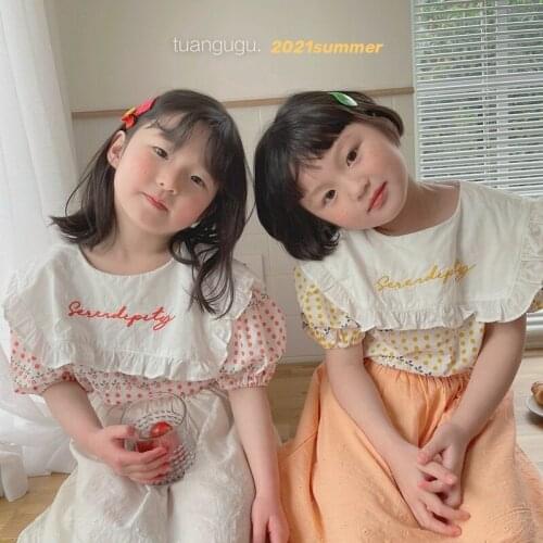2021 Summer Kids Shirts Baby Girls Letters Lapel Navy Style Blouse Korean Embroidery Dots Cute Shirts For Girls Toddler Clothes