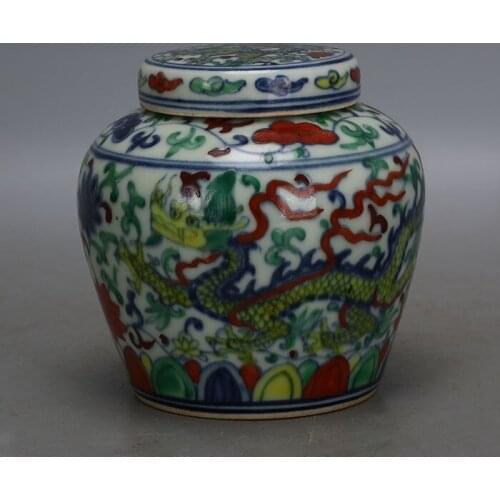Ming Dynasty Chenghua Period Contrasted Colorful Dragon Through Tangled Branch Lotus Tin Can