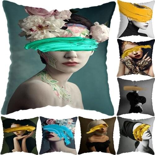 Europe Figure Lady Picture Pillows Cases for Sofa Decor Beauty Cushion Cover Pillow Covers Decor Short Plush Pillowcase 45x45cm