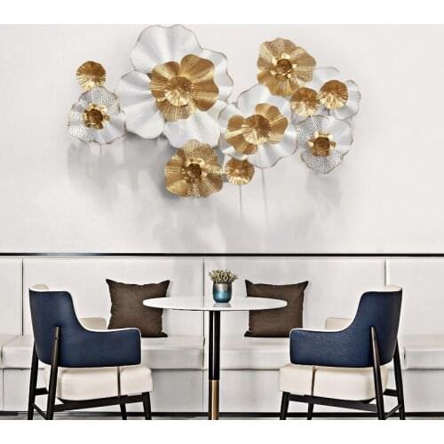 European Wrought Iron Luxury Golden Flowers Wall Murals Decoration Crafts Home Living room Porch Background Wall Metal Ornaments
