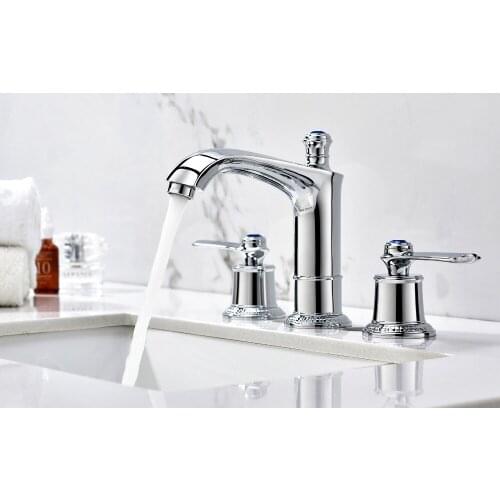 Chrome Luxury 8" Widespread Ceramic Valve Three Holes lavatory Bathroom Sink Faucet Mixer tap deck mounted crystal handles