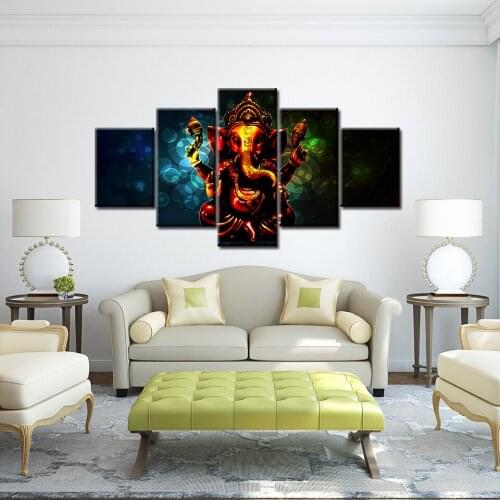 Canvas Painting HD India God Ganesha 5 Pieces Modular Wall Art Painting Wallpapers Poster Print for living room Home Decor