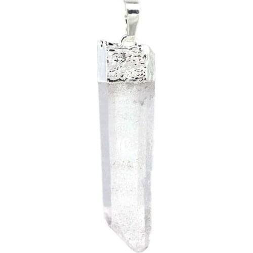 KFT Simple Style Silver Plated Clear Quartz Rock Crystal Irregular Shape Stone Pendant Charm Jewelry