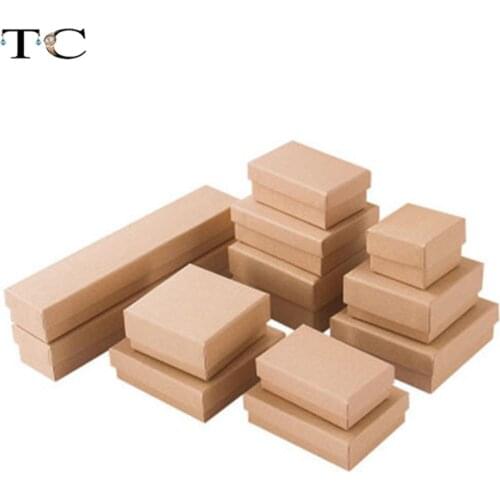 Jewelry Storage Kraft Paper Box Necklace Packaging Box with Sponge Earring Ring Case Jewellry Organizer 6pcs/Lot