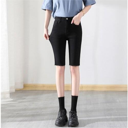 2021 High Waist Short Jeans Bermuda Shorts For Women Summer Denim Capris Black Loose Casual Jeans Short Womens Denim Shorts