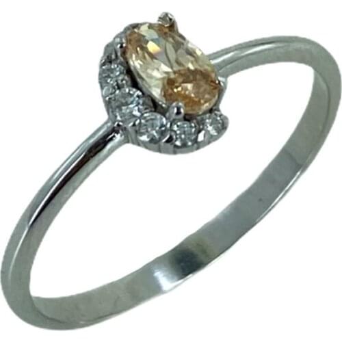 Tiny Oval Citrine Cubic Zirconia Gold Model 925 Silver Ring