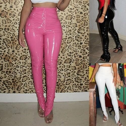 Womens pants Sexy Solid Color Faux Leather Leggings High Waist Ultra Thin Pencil Pants woman trouser pants female