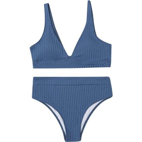Summer Swimsuit Bikini Set For Women Striped Push Up Halter Bra Top Hight Waist Briefs 2021 Female Bathing Suit biquinis A40