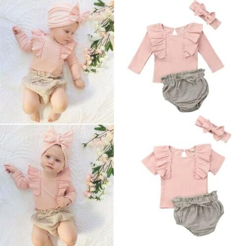 Summer Newborn Baby Girl Clothes Ruffle Top T-Shirt Shorts Briefs 3PCS Outfit