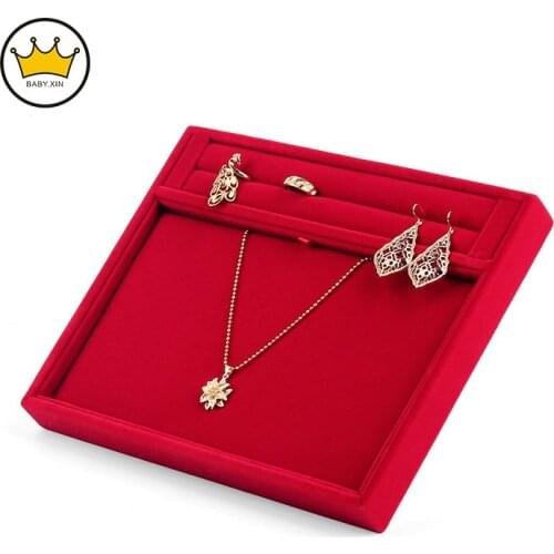 High Quality Red Velvet Jewelry Display Tray for Pendant Necklace Storage Box Earring Holder Ring Showcase Case