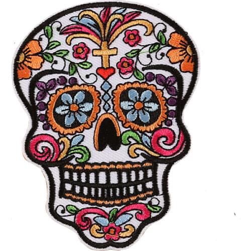 Mexican Sugar Skull Embroidered Patches for Clothing Ironing on Skull Appliques Cool Biker Patch Clothes Stickers Badges