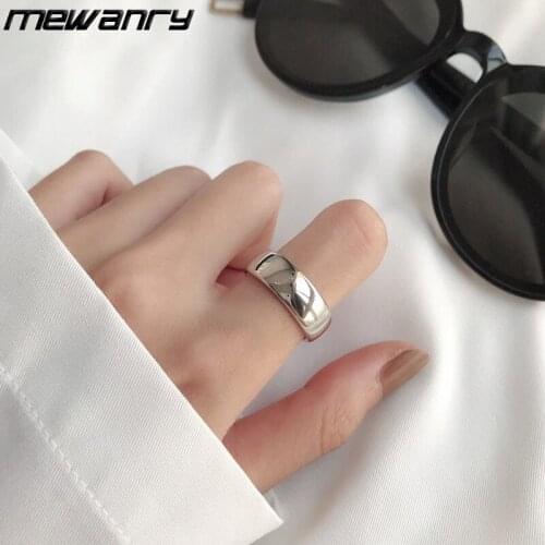 Mewanry 925 Sterling Silver Bold Thickened Glossy Aperture Open Rings New Fashion Creative Simple for Couples Party Jewelry Gift