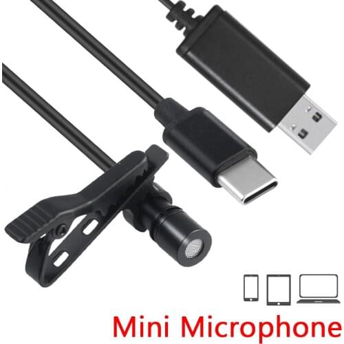 1.5m USB Type C 3.5mmJack Microphone Clip-on Lapel Mini Lavalier Microphone Mic For IPhone/Android SmartPhone Recording PC
