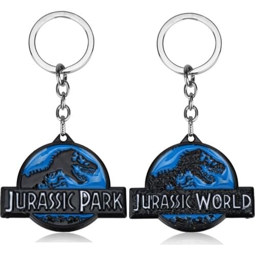 MQCHUN Hot Movie Jurassic Park Logo Metal Pendant Keychain The Jurassic World Dinosaur Keyring Fashion Key Chain Ring