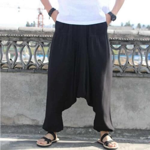 Plus Size Harem Pants Men Hiphop Loose Wide Pant Cotton Linen Big Drop Crotch Baggy Joggers Dance Trousers Male Clothing