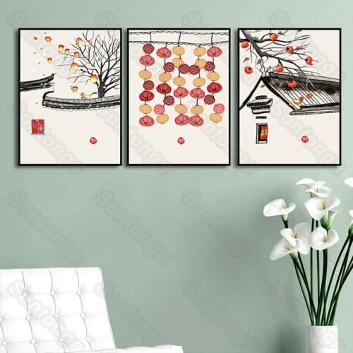 Wall Art Poster Living Room Decoration Background Wall Chinese Style Wall Sticker Room Bedroom Wall Layout Ancient Style