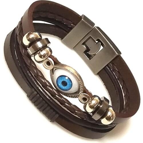 New Style! Multilayers Neo-Gothic Pattern Evil Eye Design Leather Bracelet For Men Personality Jewelry Accessories Birthday Gift