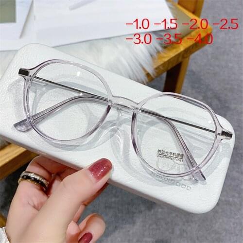NYWOOH -1.0 1.5 2.0 to 4.0 Finished Myopia Glasses Men Women Clear Round Eyeglasses Prescription Nearsighted Eyewear