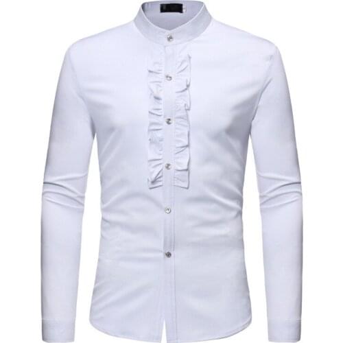 Mens Wedding Shirts Long Sleeve Fashion Casual Outfit Shirts For Men Clothing Black and White Mens Dress Shirt Summer Style A463