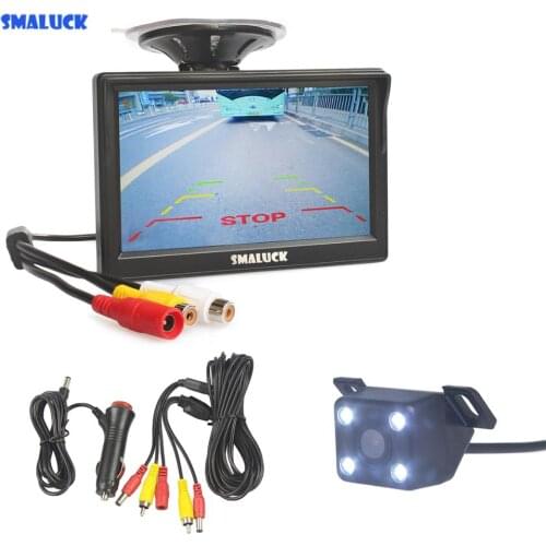 SMALUCK 5" LCD Display Rear View Car Monitor + LED Color Night Vision Backup Car Camera Wire Parking Security System
