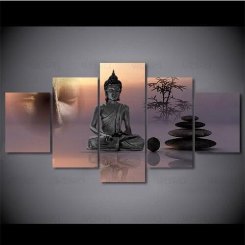 Modern HD Printed Pictures Canvas Painting 5 Panel Zen Buddha Statue Wall Art Home Decoration Framework Poster For Living Room