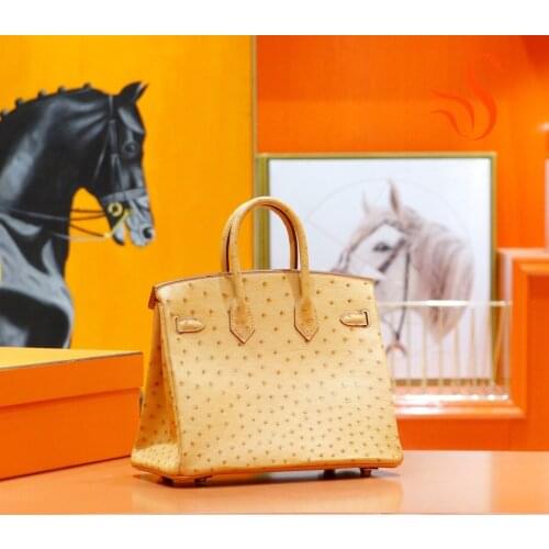 BK 25,Ostrich,All colors can be customized,Handmade Designer Handbags Famous Women Luxury Genuine Leather Female Top Quality