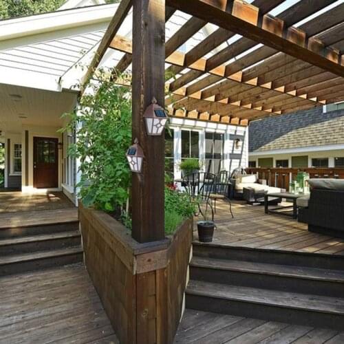 LED Vintage Hexagonal Wall Light Outdoor Waterproof Solar Wall Lamp Motion Activated Garden Patio Yard Lamps Warm Light