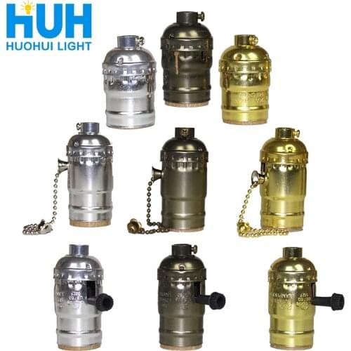 Vintage E27 Aluminum Retro Antique Lamp Base Holder Screw Aluminum Shell Bulb Light Screw Socket 3 Colors with Switch 110V/220V