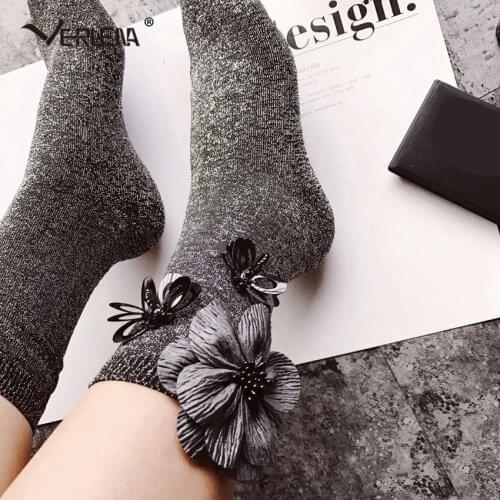 Vintage Seqiun Dragonfly Flowers Punk Sheen Black Socks Women with Silver Lame Korean Streetwear Beading Girl Socks VERLENA 2019