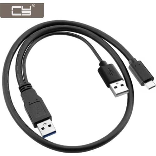 CY Type-C USB-C to USB 3.0 Male & USB 2.0 Dual Power Data Y Cable for Laptop & Hard Disk