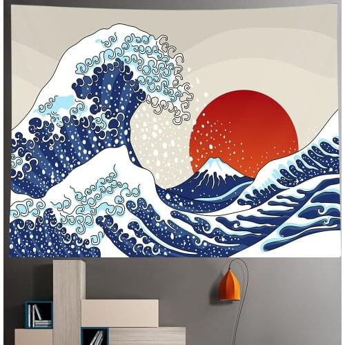 Japanese ocean wave psychedelic scene home decor tapestry hippie bohemian decor yoga mat large size tapestry sheets