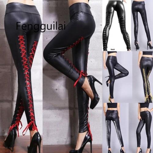 Ladies Sexy Matte Faux Leather High Waist Pants Back With Tight Leather Pants Club Style Trend Streetwear Harajuku