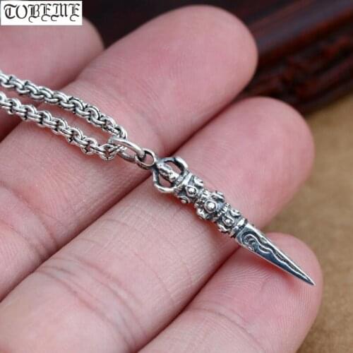 100% 925 Silver Tibetan Dorje Amulet Small Buddhist Vajra Dorje Charm Good Luck Pendant