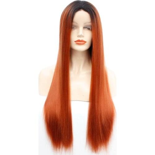 1B/130#Lace Front Wigs Ombre Dark Brown Blonde Silky Straight Heat Resistant Fiber Wigs for Women Middle Part Long Synthetic Wig
