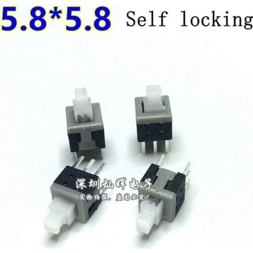 20pcs 5.8*5.8 Self-locking Reset PCB Keyboard Micro Switch Push Tactile Power Self lock On/Off Latching Switch 6pin 0.1A 5.8x5.8