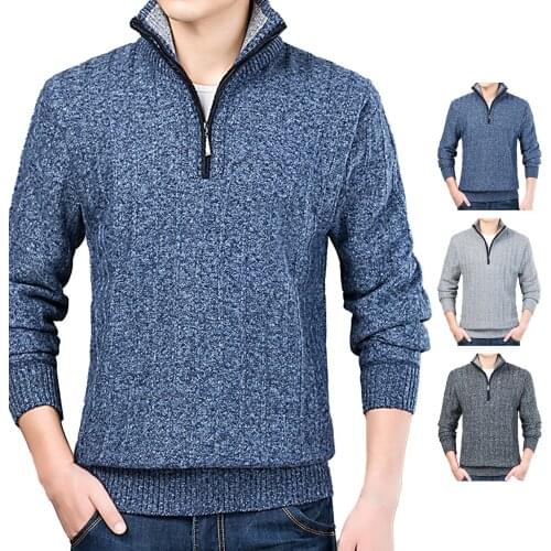 2020 Coat Men Pullovers Autumn Winter Cotton Blends Long Sleeve Half Zip Thick Pullover Warm Knitted Sweater Coat Men Clothing