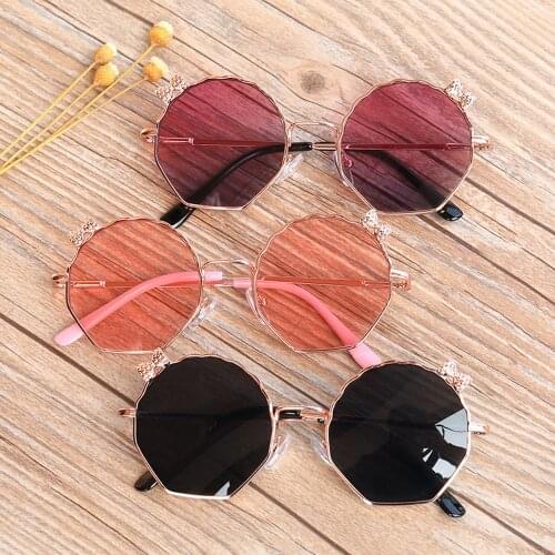 2021 Fashion Kids Sunglasses for Girls Boys Bow Metal Polygon Frame Sun Glasses Baby Children Lovely Eyeglasses UV400 Goggles