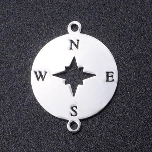 5pcs/lot 100% Stainless Steel Compass Connector Charms Wholesale Bracelets Pendants Accept OEM Order Top Quality