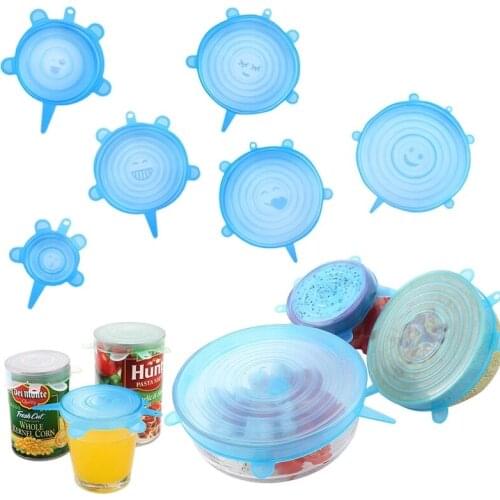 6Pcs/Set Food Grade Lid For Airtight Container Versatile Bowl Lid Seal Household Plastic Wrap Multi-functional Insurance Tensile