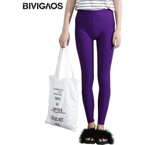 BIVIGAOS New Women Multicolor Glossy Leggings Pants Summer Thin Candy Color Ankle Pants Workout Legging Sexy Leggings Women