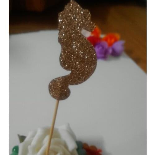 Glitter seahorse cupcake toppers beach sea wedding birthday bridal baby shower tropical party food picks free shipping