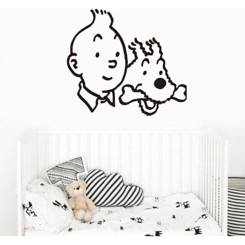 Catoon Tintin Dog Wall Decal Car Laptop Cute Tintin Animal Anime Inspirational Wall Sticker Kids Room Vinyl Home Decor