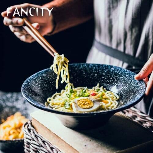 FANCITY Wide Mouth Bowl Japanese Ceramic Ramen Bowl Kimchi Bowl Student Dormitory Instant Noodle Bowl Soup Bowl Large Rice Bowl