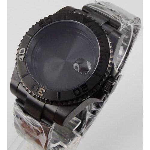 Fit NH35 NH36 NH35A Automatic Black PVD Plated Watch Case Watch Bracelet Sapphire Glass Seeing Backcover Brushed Bezel Insert