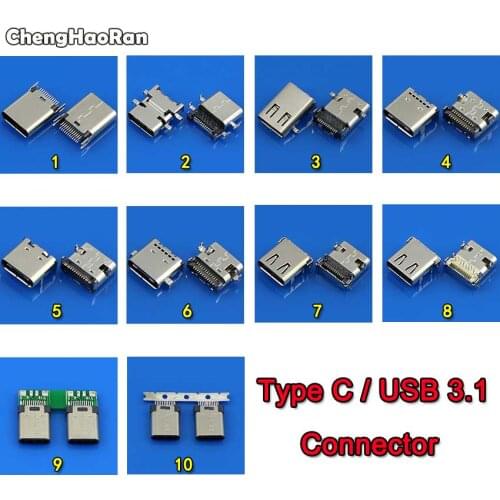 ChengHaoRan 1Piece High Speed Data Interface Micro USB 3.1 DIY 24Pin USB-C Type C Mother Socket Connector SMT Type Charging Port