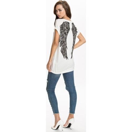 New spring summer T-shirts women unique angel wings back printing short sleeve loose tshirt ladies girl t shirt G1072