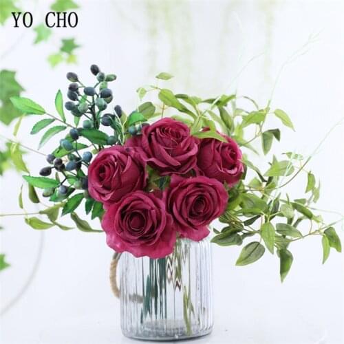 5/7 Heads Silk Rose Peony Artificial Flower Bridal Bouquet Imitation Fake Flower for Home Desk Decor Wedding Hand-Holding Flower