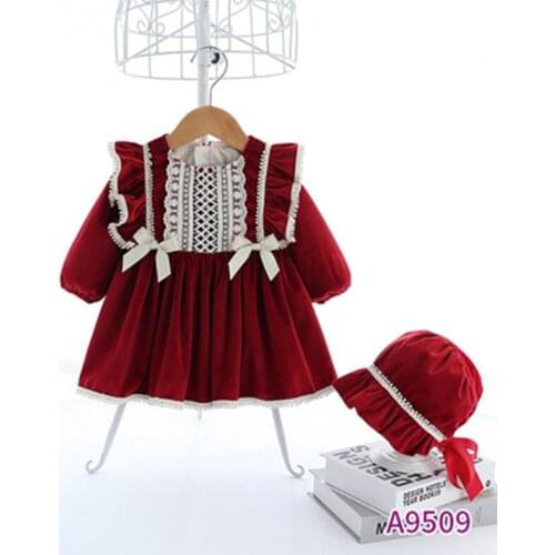 Spanish Senorita Red Dress Princess Girls Birthday Party Dress+Hat Children Formal Clothes