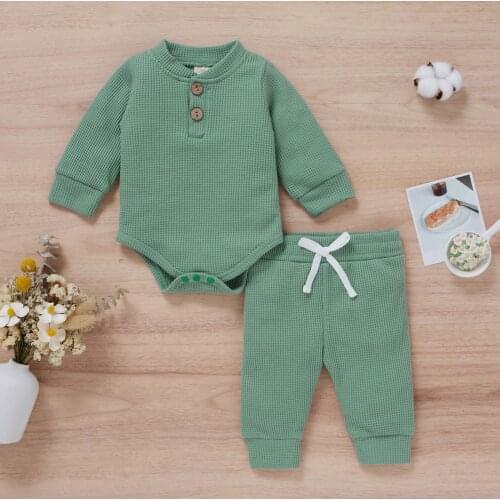 TELOTUNY Clothing sets 2021 New Infant Baby Boys Girls Long Sleeve Solid Romper Bodysuit+Pants Outfits Autumn Baby 2PCS Set