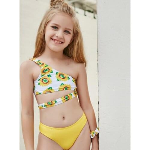 One Shoulder Girl Swimsuit Kids Two Piece Childrens Swimwear 3-13 Years Toddler Girl Bikini Girls Bathing Suit Beachwear 2021